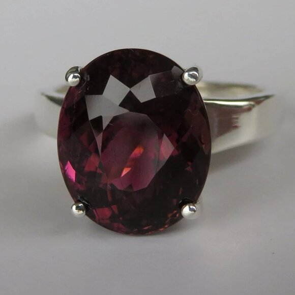Rare Large Natural Grape Red Tourmaline Rubellite In Sterling Silver Ring - Picture 7 of 11